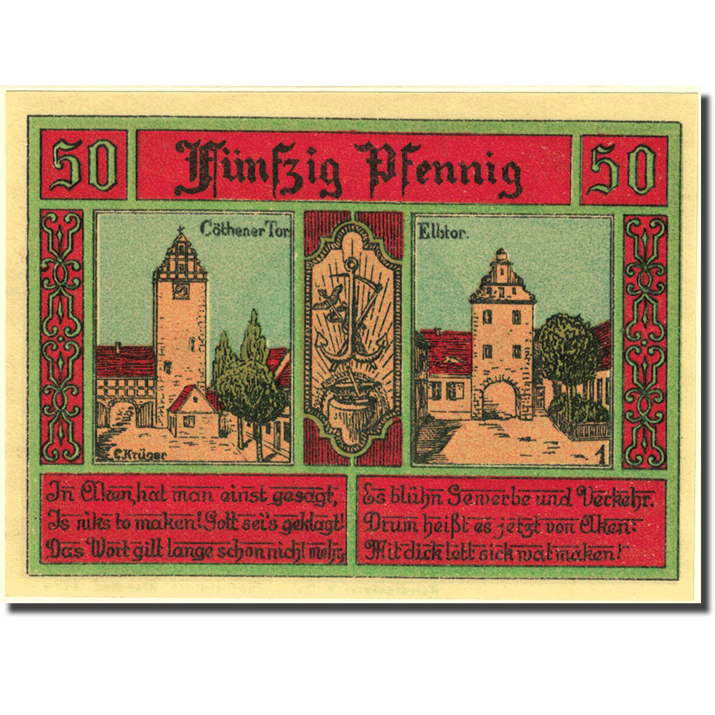 Banknote, Germany, Aken, 50 Pfennig, chateau 1, 1921, UNC(63), Mehl:8.2a