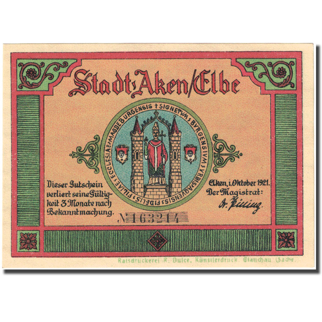 Banknote, Germany, Aken, 50 Pfennig, lac, 1921, UNC(63), Mehl:8.2a