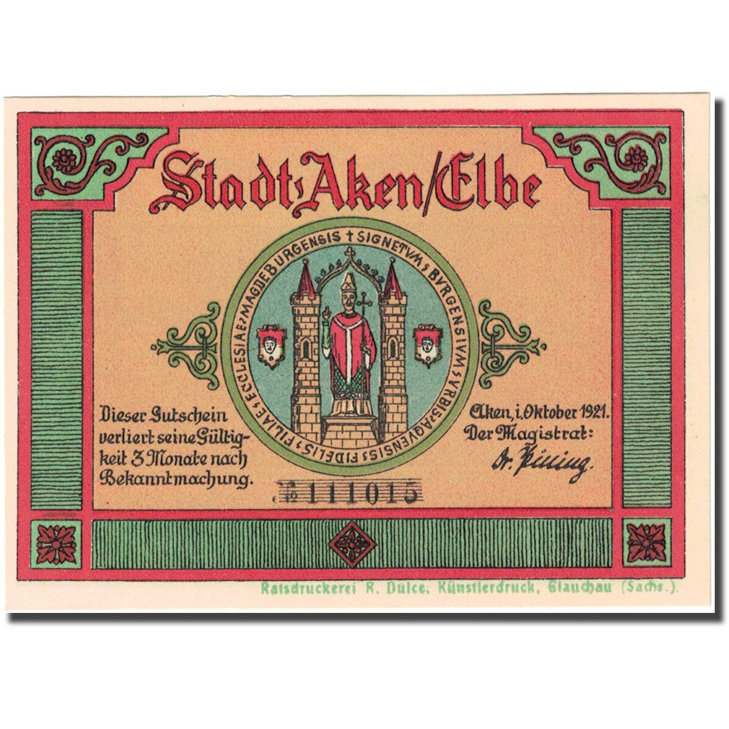 Billet, Allemagne, Aken, 50 Pfennig, voilier, 1921, SPL, Mehl:8.2a