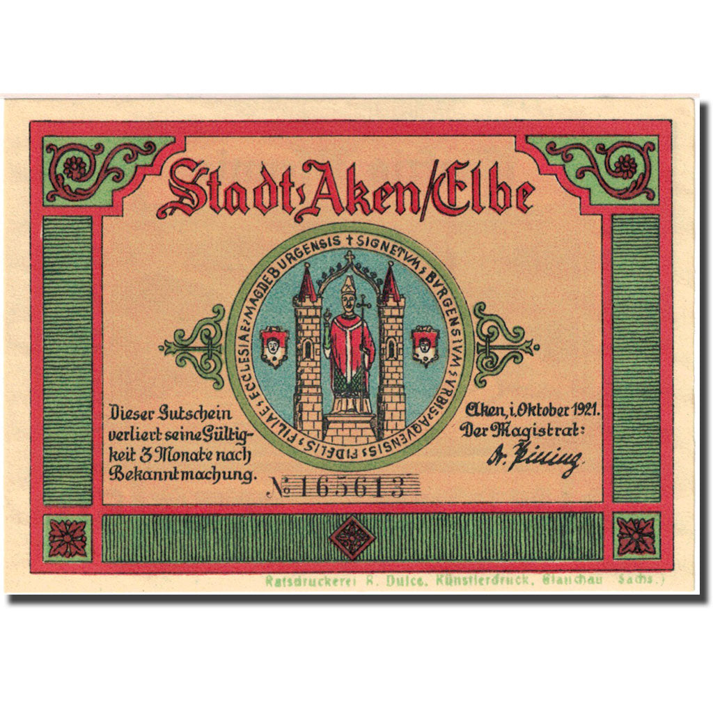 Banknote, Germany, Aken, 50 Pfennig, Forêt, 1921, UNC(63), Mehl:8.2a