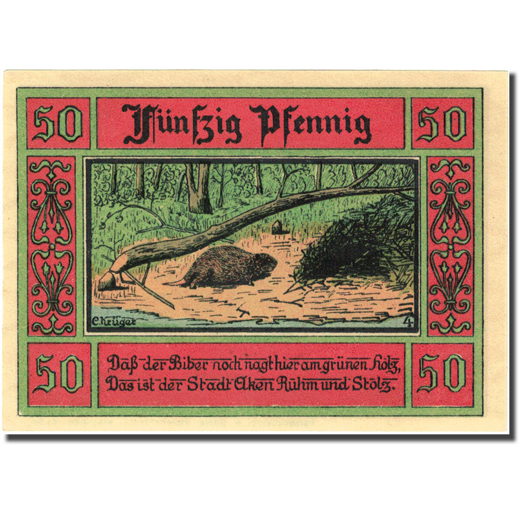 Banknote, Germany, Aken, 50 Pfennig, Forêt, 1921, UNC(63), Mehl:8.2a