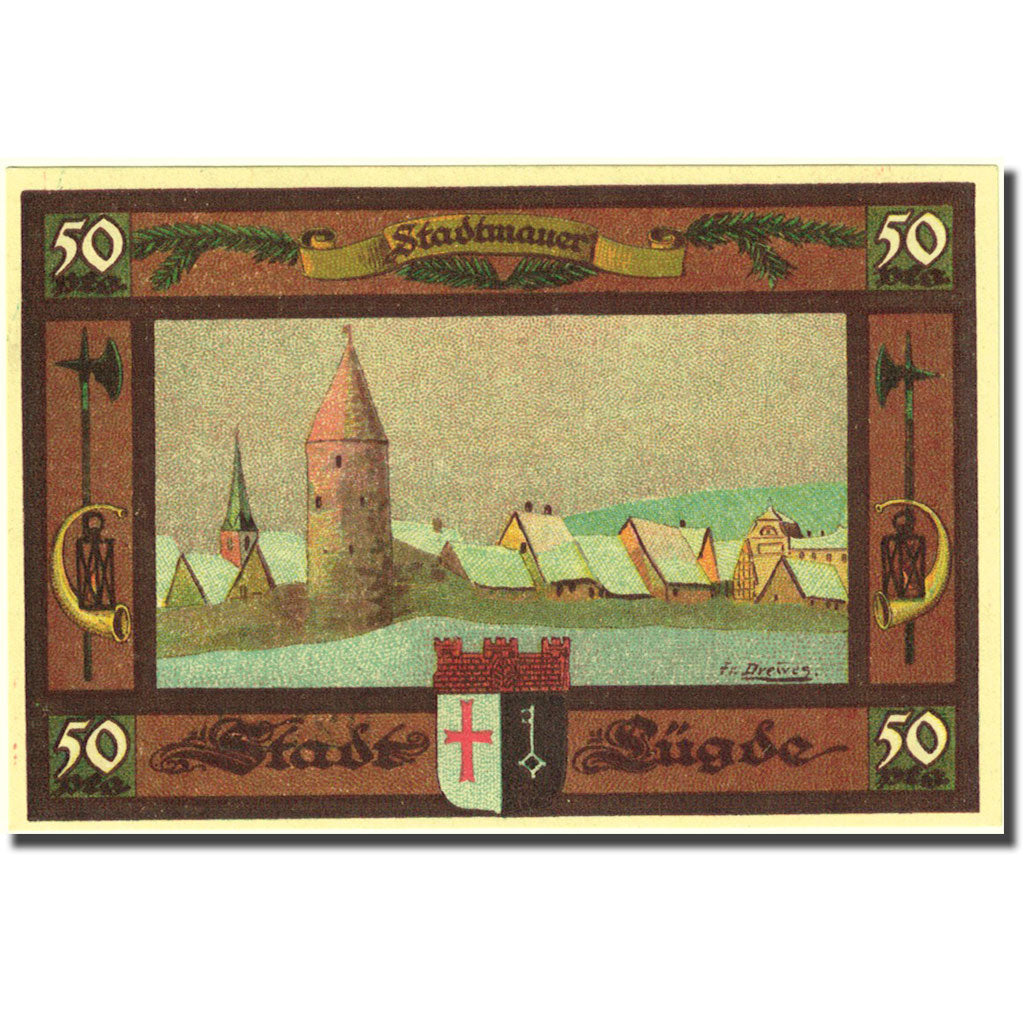 Billet, Allemagne, Lugde, 50 Pfennig, château, 1921, 1921-02-16, SPL Mehl:838.1