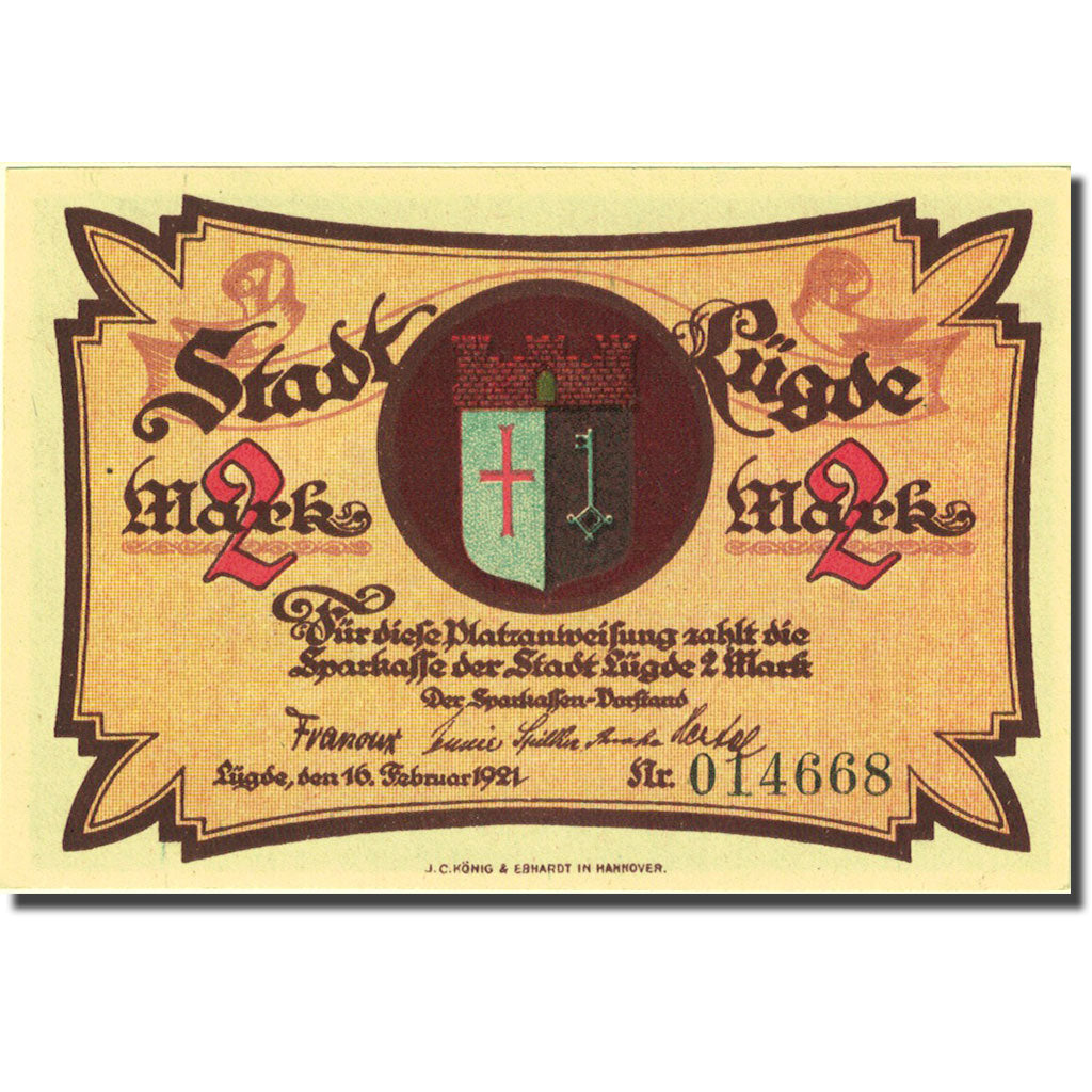Banconote, Germania, Lugde, 2 Mark, Eglise, 1921, SPL, Mehl:838.1