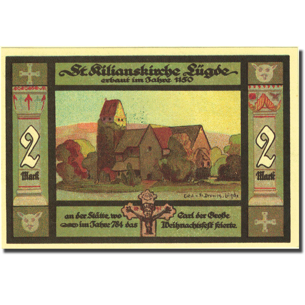 Banconote, Germania, Lugde, 2 Mark, Eglise, 1921, SPL, Mehl:838.1
