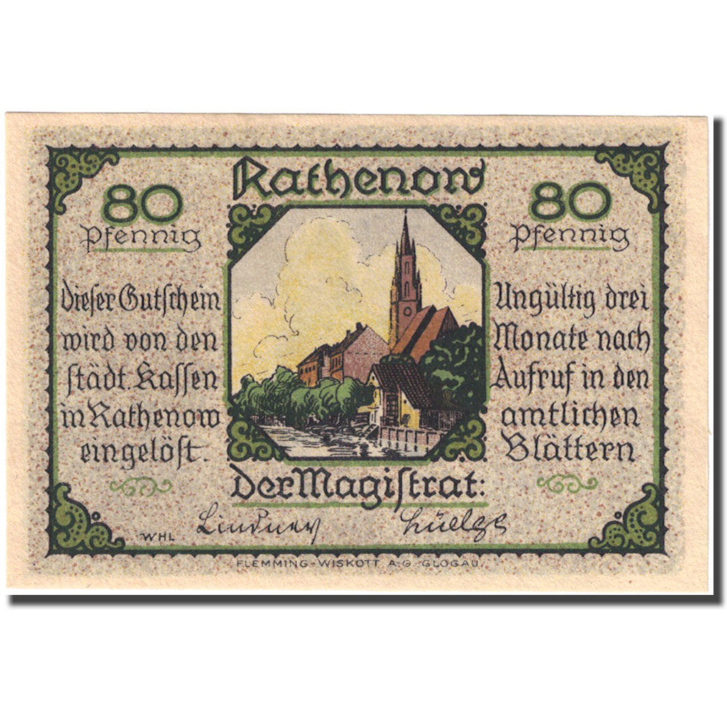 Banconote, Germania, Rathenow, 80 Pfennig, cavalier 2, 1921, SPL, Mehl:1099.2
