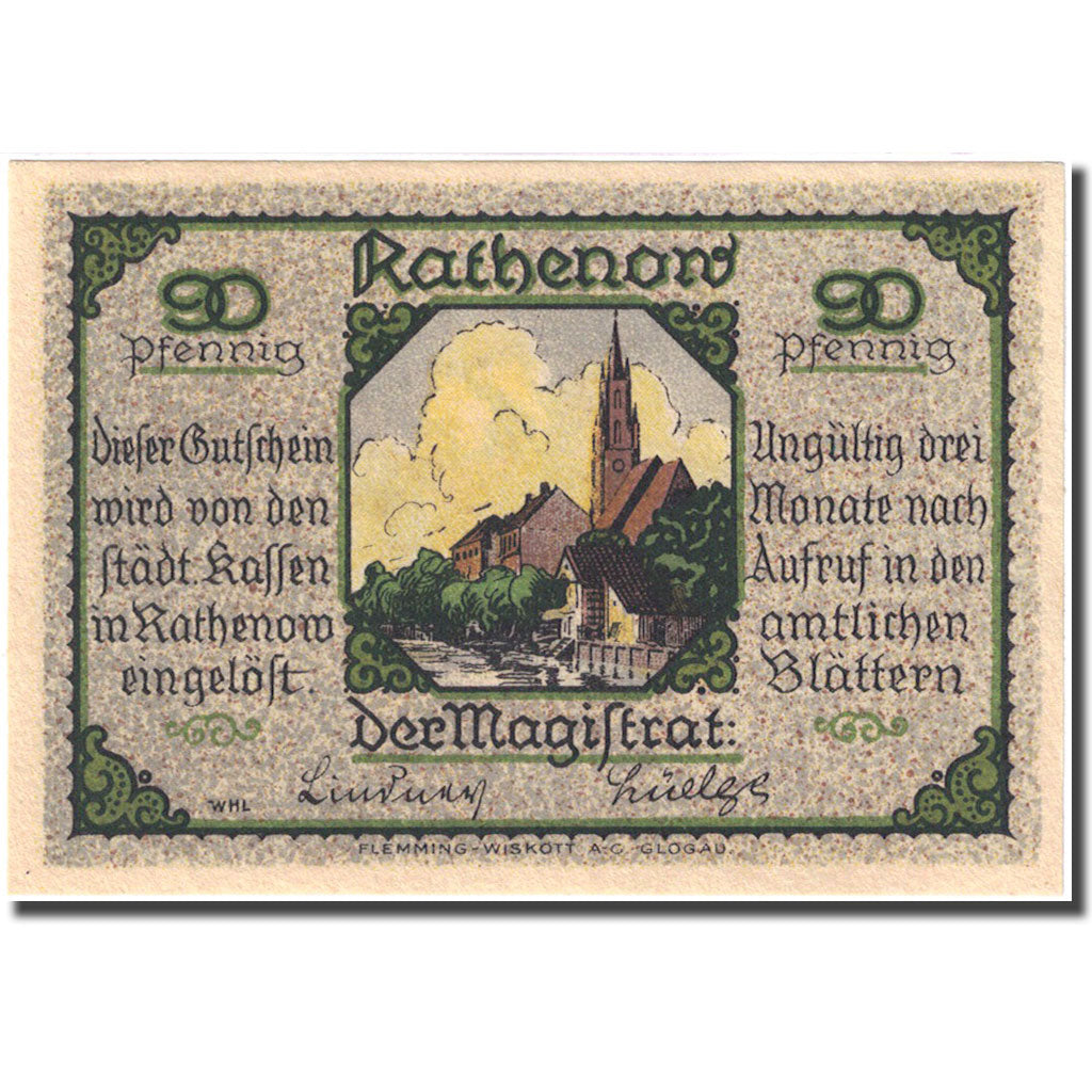 Banconote, Germania, Rathenow, 90 Pfennig, cavalier 3, 1921, SPL, Mehl:1099.2