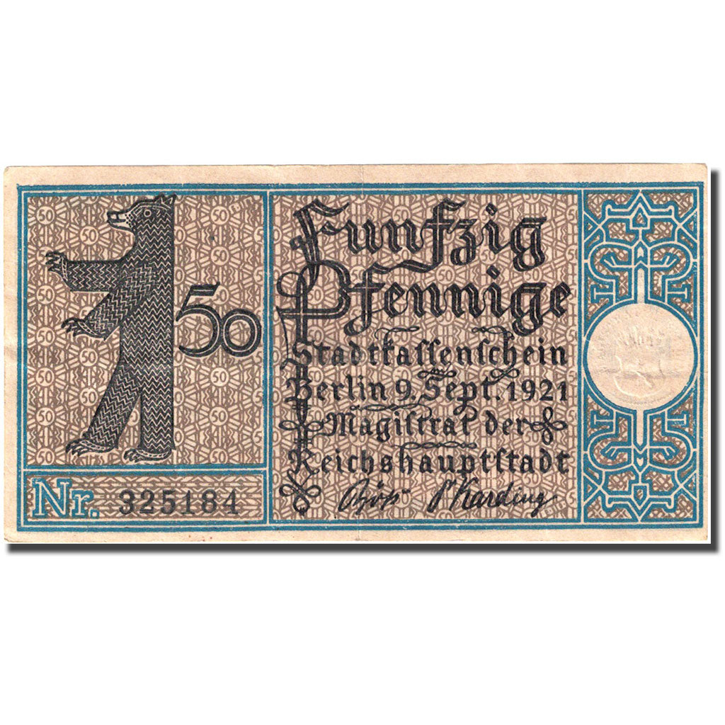 Billete, Alemania, Berlin, 50 Pfennig, ferme, 1921, 1921-09-09, MBC, Mehl:92.1V1