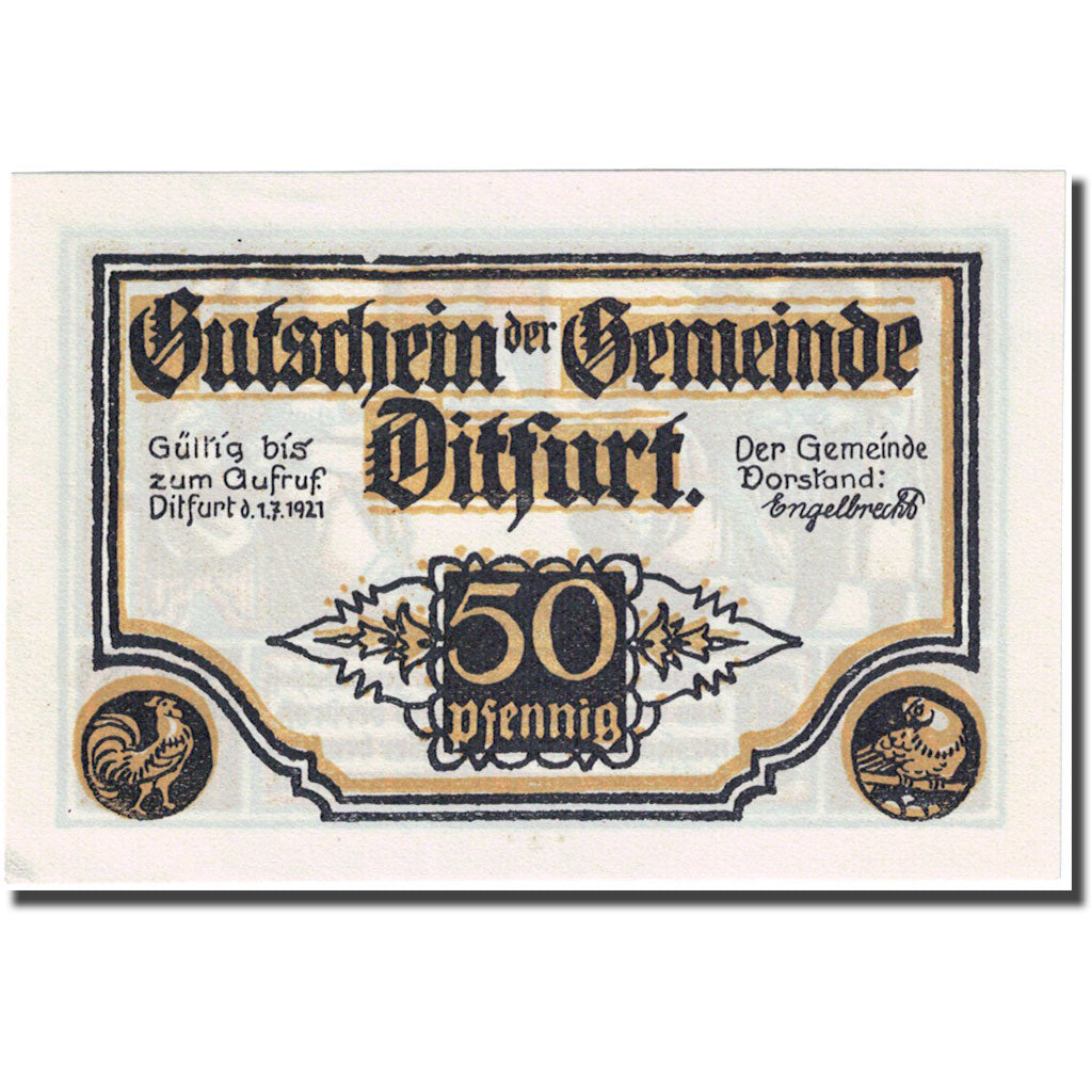Billet, Allemagne, Ditfurt, 50 Pfennig, personnage 1, 1921 SPL Mehl:275.2
