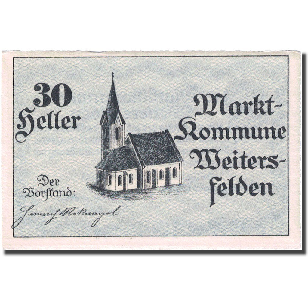 Banconote, Austria, Weitersfelden, 30 Heller, Eglise, 1920 BB Mehl:FS 1164a