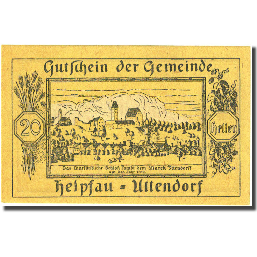 Banconote, Austria, Helpfau, 20 Heller, village, 1920 SPL+ yellow Mehl:FS 3651b