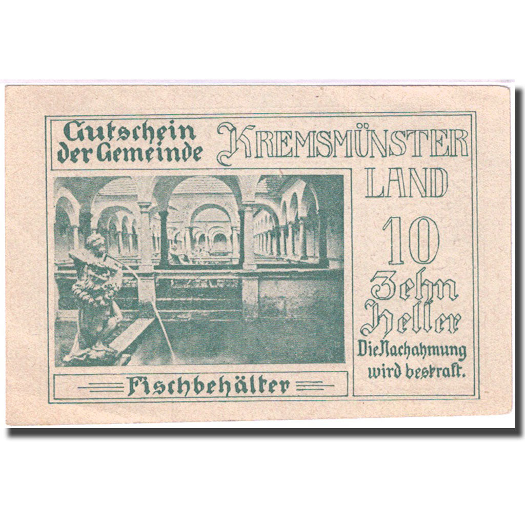 Banconote, Austria, Kremsmünster, 10 Heller, Monument, 1920 SPL Mehl:FS 475