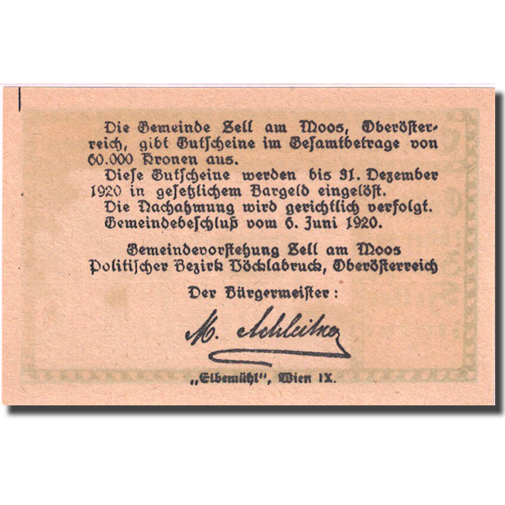 Banconote, Austria, Zell am Moos 20 Heller, Maison 1920-12-31, SPL, Mehl:FS 1268