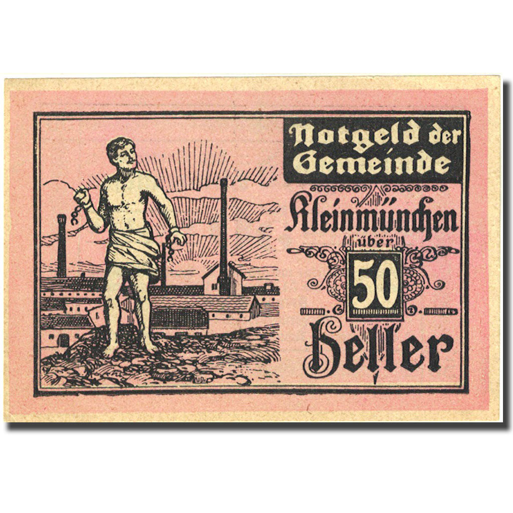 Geldschein, Österreich, Kleinmünchen, 50 Heller personnage 1920 UNZ Mehl:FS 456a