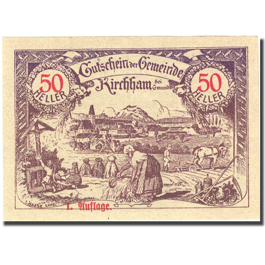 Biljet, Oostenrijk, Kirchham, 50 Heller, village 2, 1920 SPL brown Mehl:FS 4461a