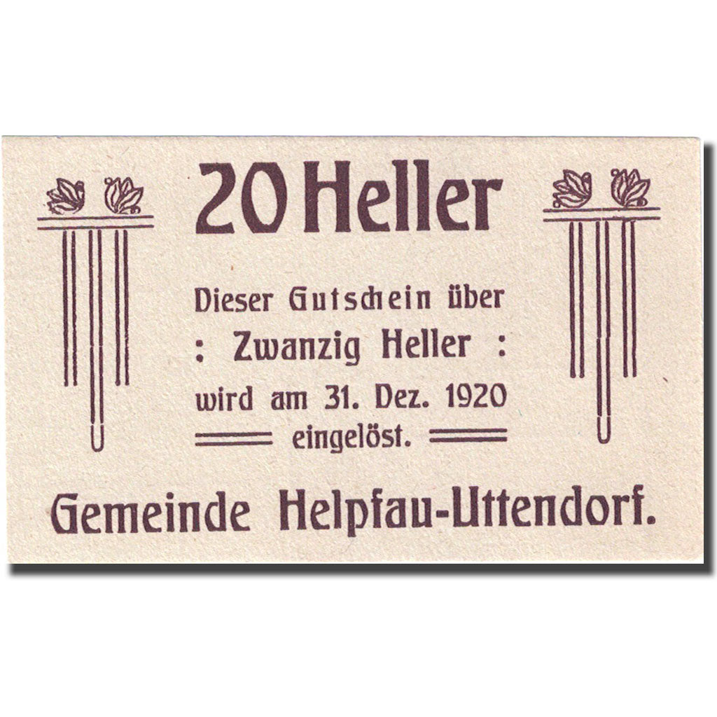 Banconote, Austria, Helpfau, 20 Heller, valeur faciale, 1920 SPL Mehl:FS 365II