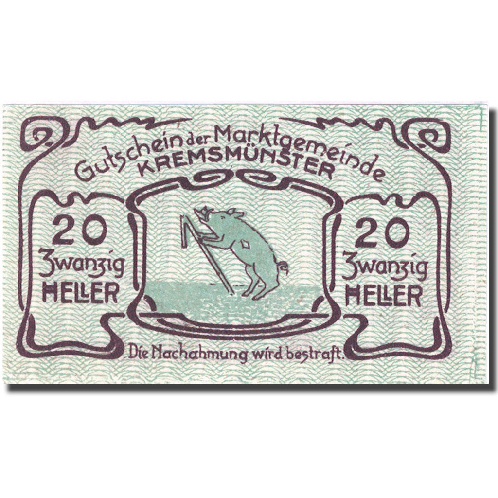 Nota, Áustria, Kremsmünster, 20 Heller 1920 AU(55-58) green Mehl:FS 476Ia