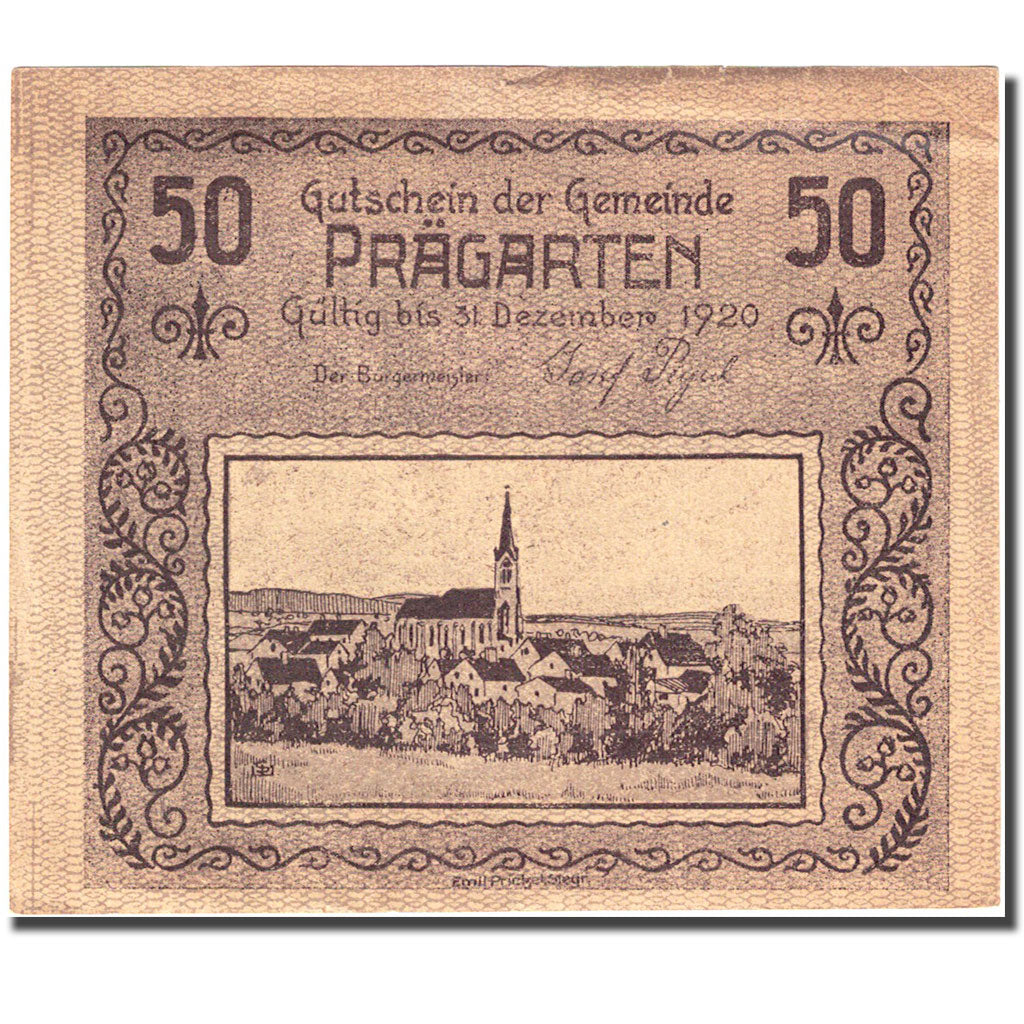 Geldschein, Österreich, Prägarten, 50 Heller, village 1, SS braun Mehl:FS 777a