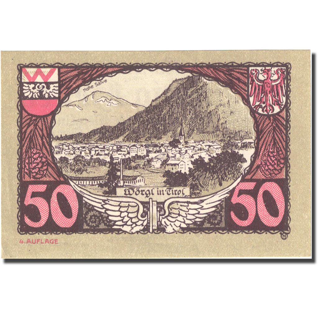 Banconote, Austria, Worgl, 50 Heller, village, 1920 SPL- Mehl:FS1252a