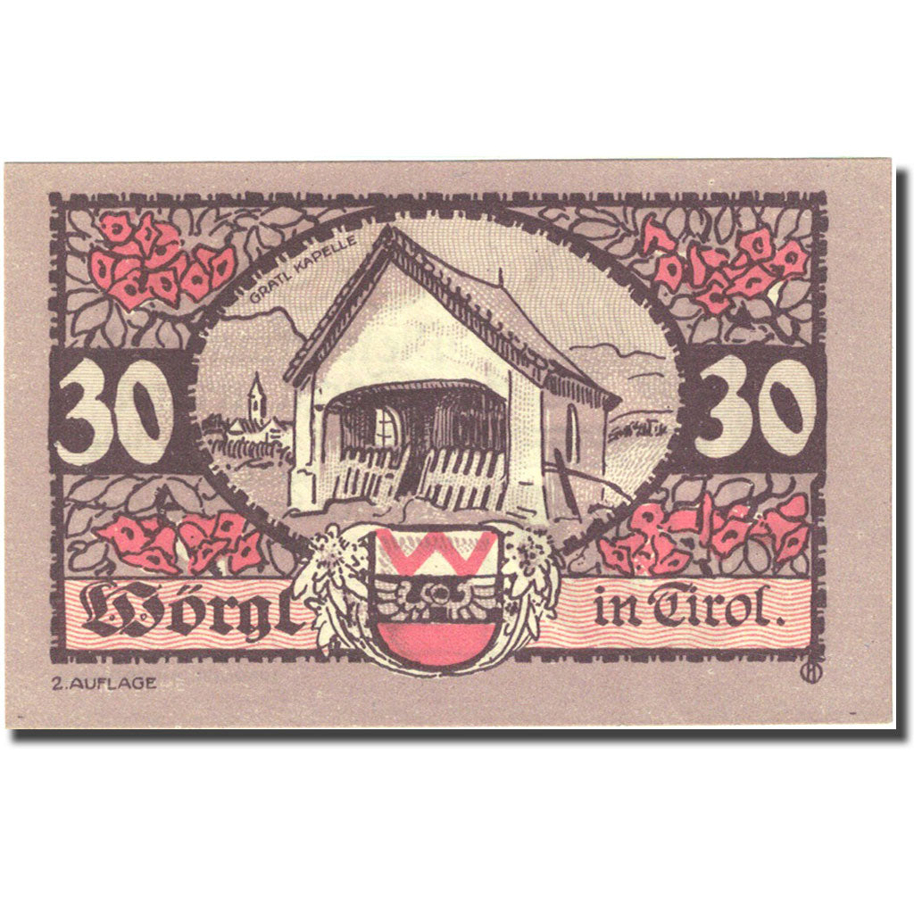 Banconote, Austria, Worgl, 30 Heller, Eglise, 1920, SPL Mehl:FS 1252a