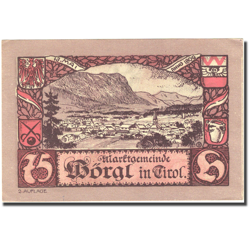 Banconote, Austria, Worgl, 75 Heller, Monument, 1920 SPL Mehl:FS 1252a