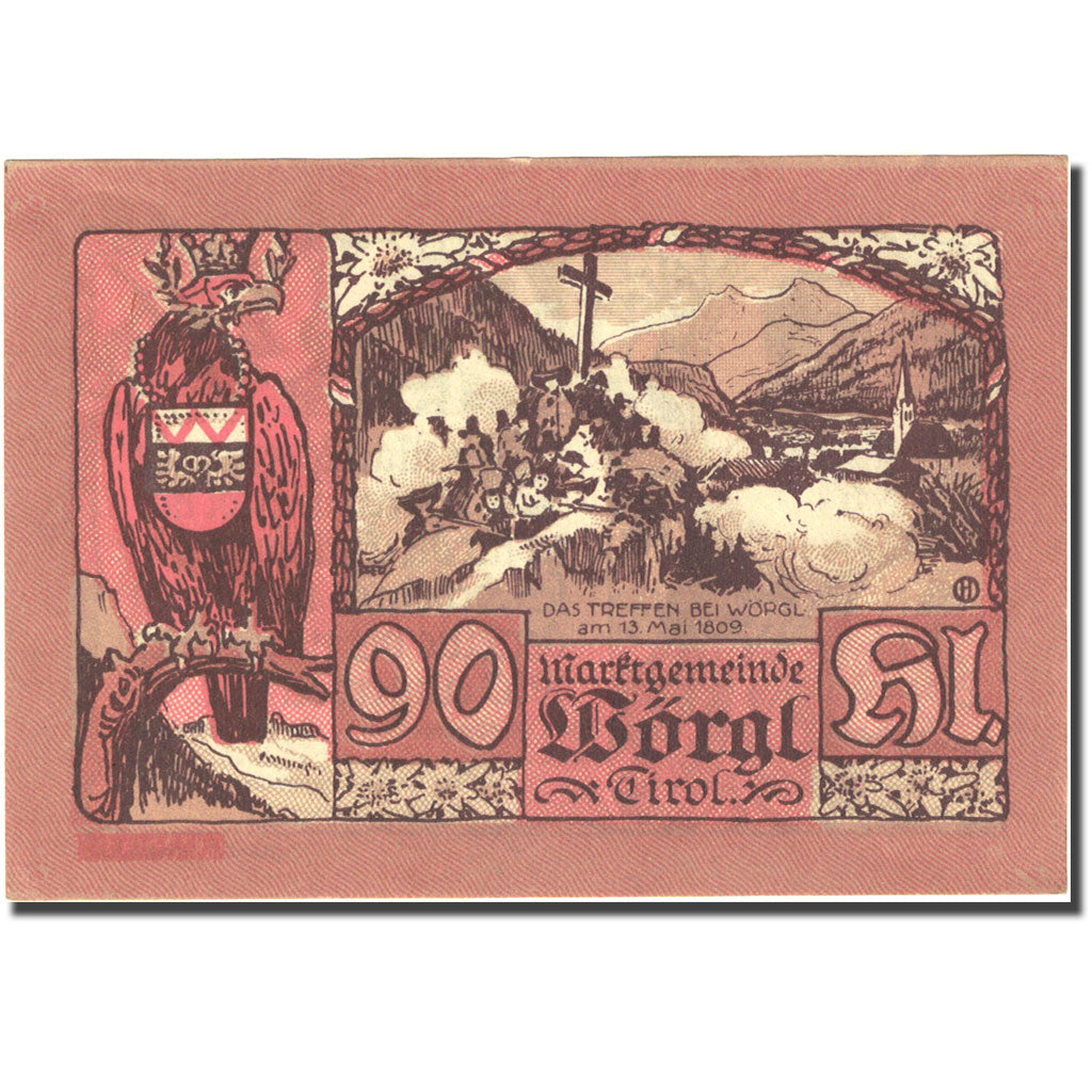 Billet, Autriche, Worgl, 90 Heller, personnage, 1920 SUP+ Mehl:FS 1252a