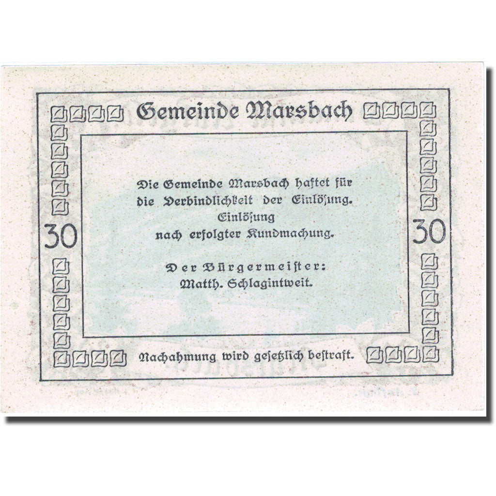 Banconote, Austria, Marsbach, 30 Heller, château, 1920, SPL Mehl:FS 127d