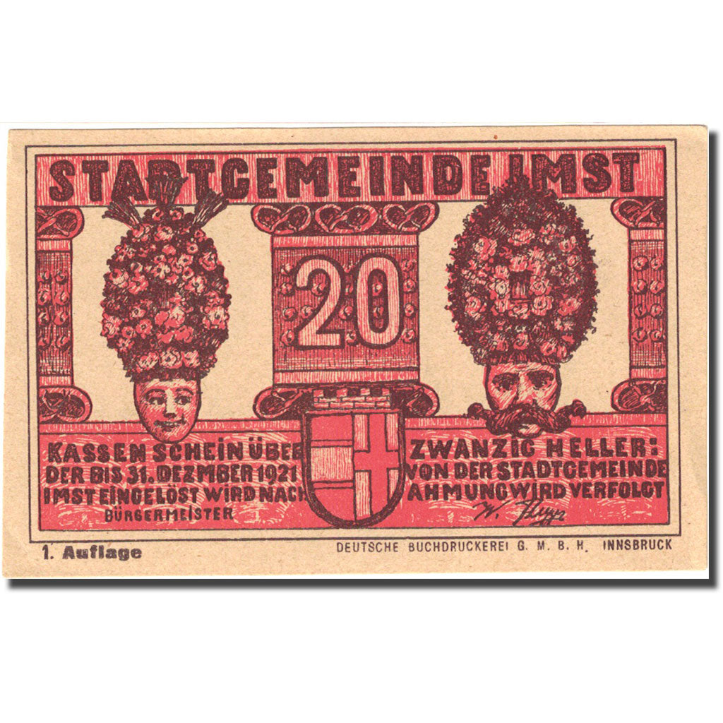 Banconote, Austria, Imst, 20 Heller, personnage, 1921 SPL Mehl:FS 405a