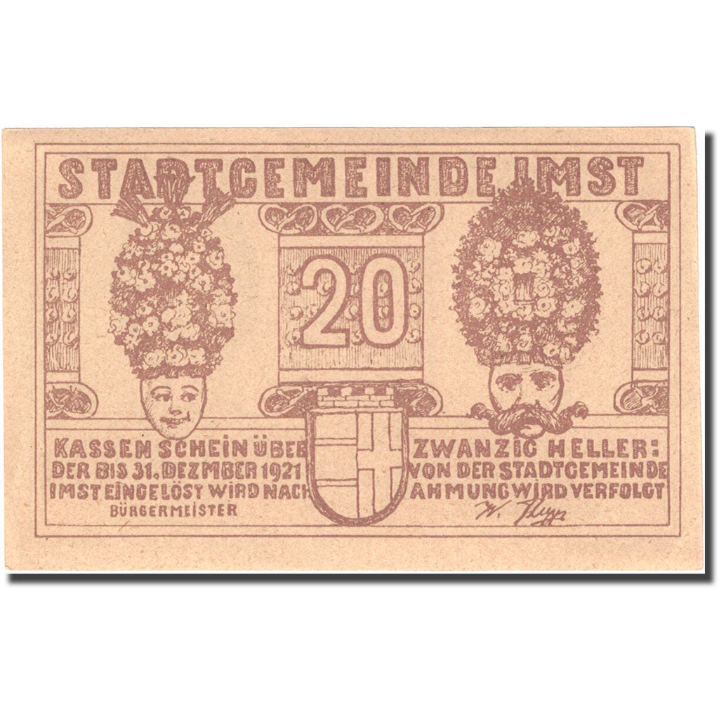Banconote, Austria, Imst, 20 Heller, personnage, 1921 SPL Mehl:FS 405a