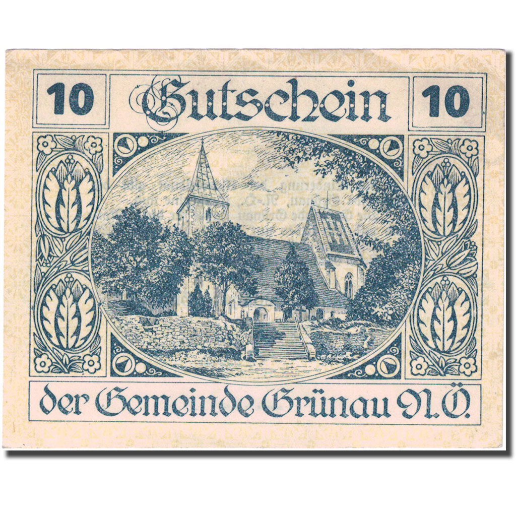Banconote, Austria, Grünau, 10 Heller, Eglise, 1920, SPL- blue Mehl:FS 299