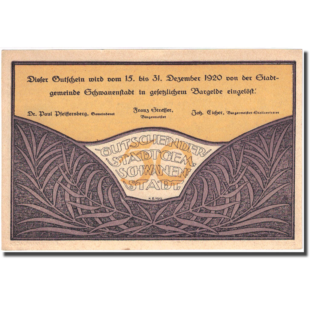 Banconote, Austria Schwanenstadt 50 Heller Ville 1920 SPL orange Mehl:FS 977IIa