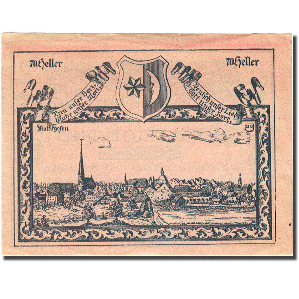 Nota, Áustria, Mattighofen, 70 Heller, village, 1920 EF(40-45) Mehl:FS 594d