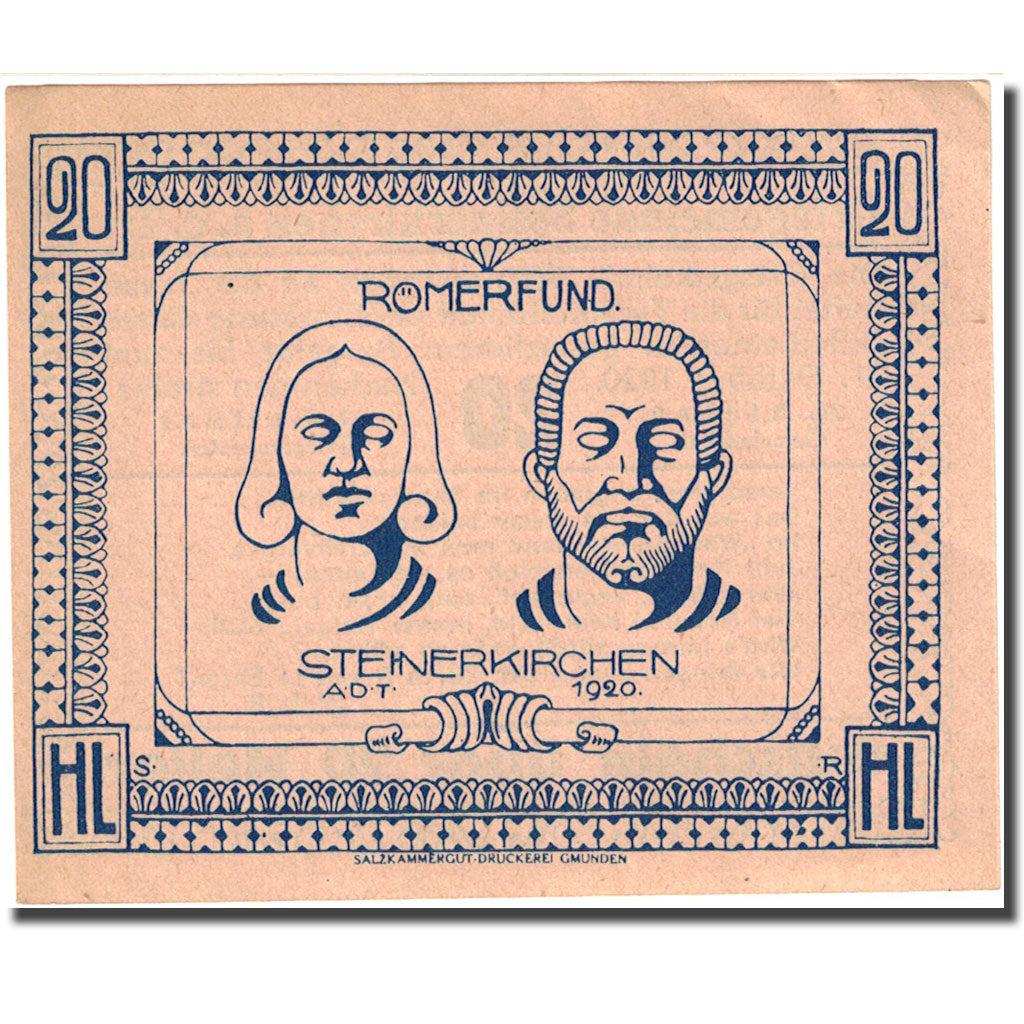 Billete, Austria, Steinerkirchen, 20 Heller, personnage 1920 SC Mehl:FS1029IIa