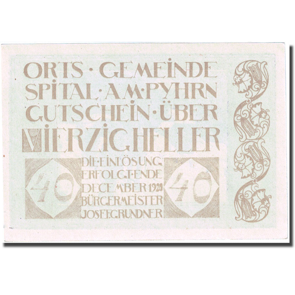 Geldschein, Österreich, Spital, 40 Heller, montagne, 1920 UNZ- Mehl:FS 1007IIa