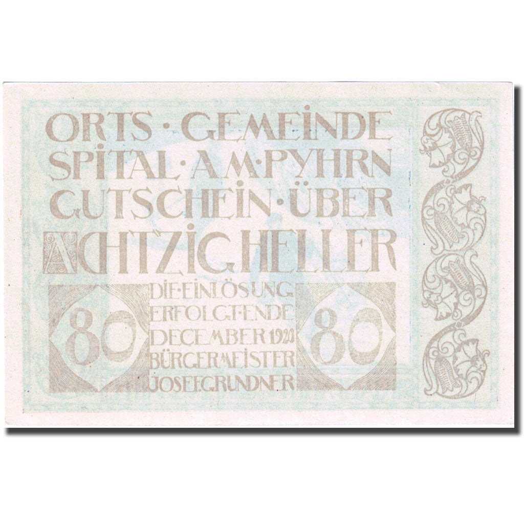 Billet, Autriche, Spital, 80 Heller, skieur, 1920 SPL Mehl:FS 1007IIa