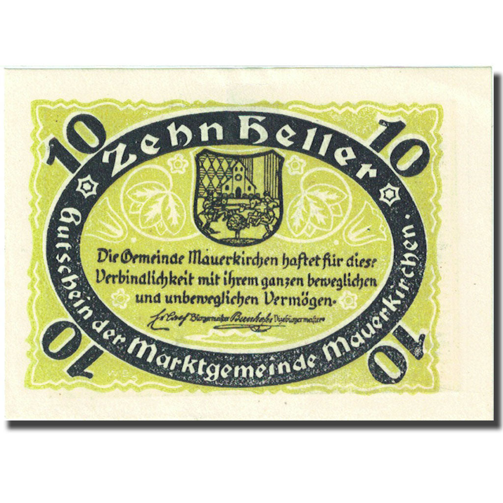 Banconote, Austria, Mauerkirchen, 10 Heller, Blason, 1920 SPL Mehl:FS 5981Ba