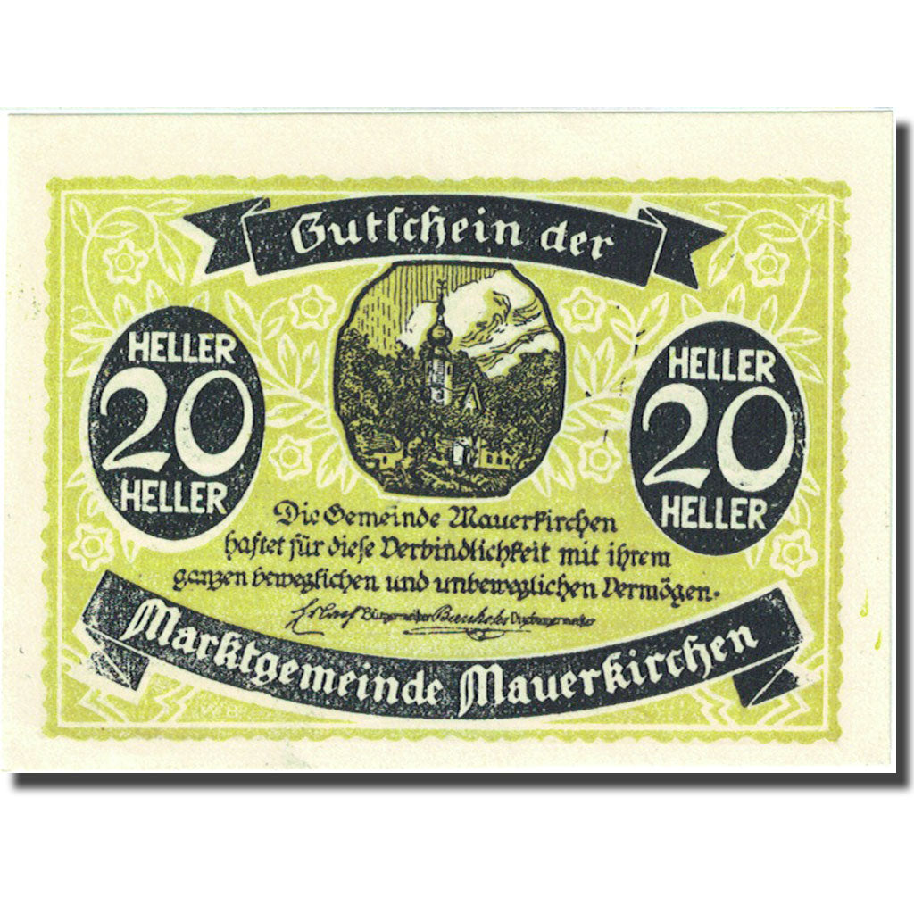 Geldschein, Österreich, Mauerkirchen, 20 Heller, Eglise, 1920 UNZ- Mehl:FS 5981B