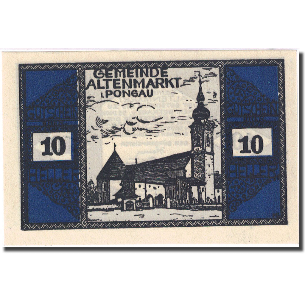 Nota, Áustria, Pongau, 10 Heller, Eglise 1920-12-31, UNC(63) blue Mehl:FS 31a