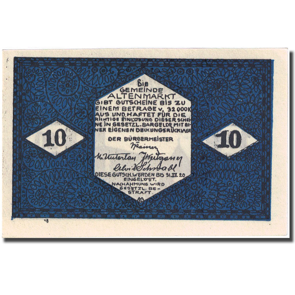 Nota, Áustria, Pongau, 10 Heller, Eglise 1920-12-31, UNC(63) blue Mehl:FS 31a