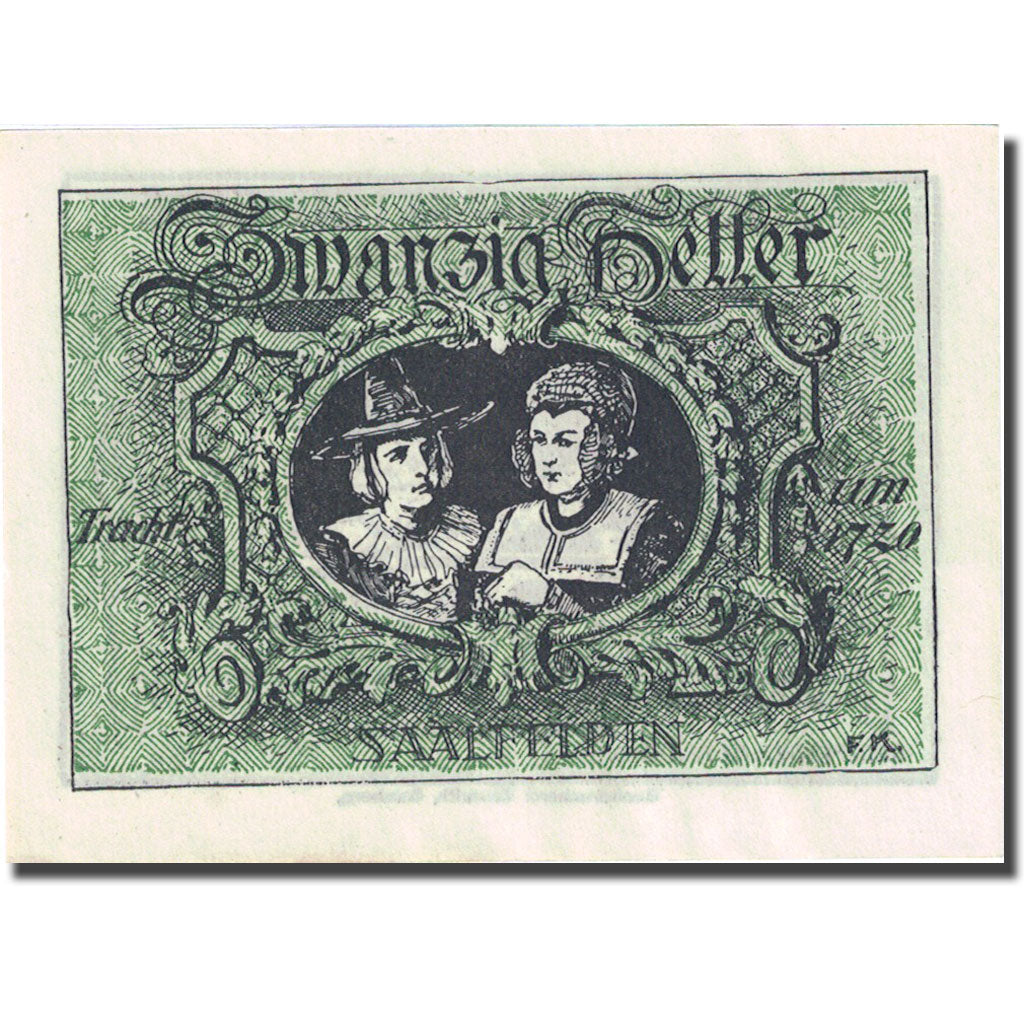 Banconote, Austria, Saalfelden, 20 Heller, montagne, 1920 SPL- Mehl:FS 859b