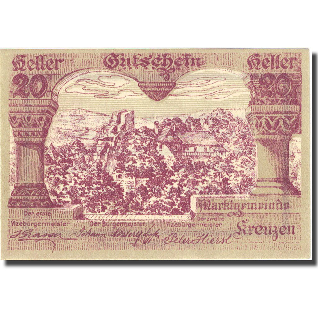 Banconote, Austria, Kreuzen, 20 Heller, château, 1920, SPL Mehl:FS 479a