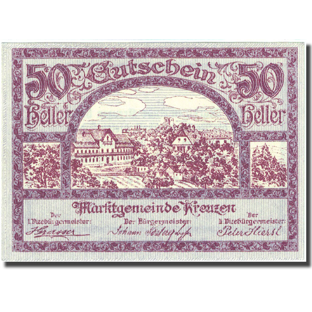 Banconote, Austria, Kreuzen, 50 Heller, paysage, 1920 SPL Mehl:FS 479a