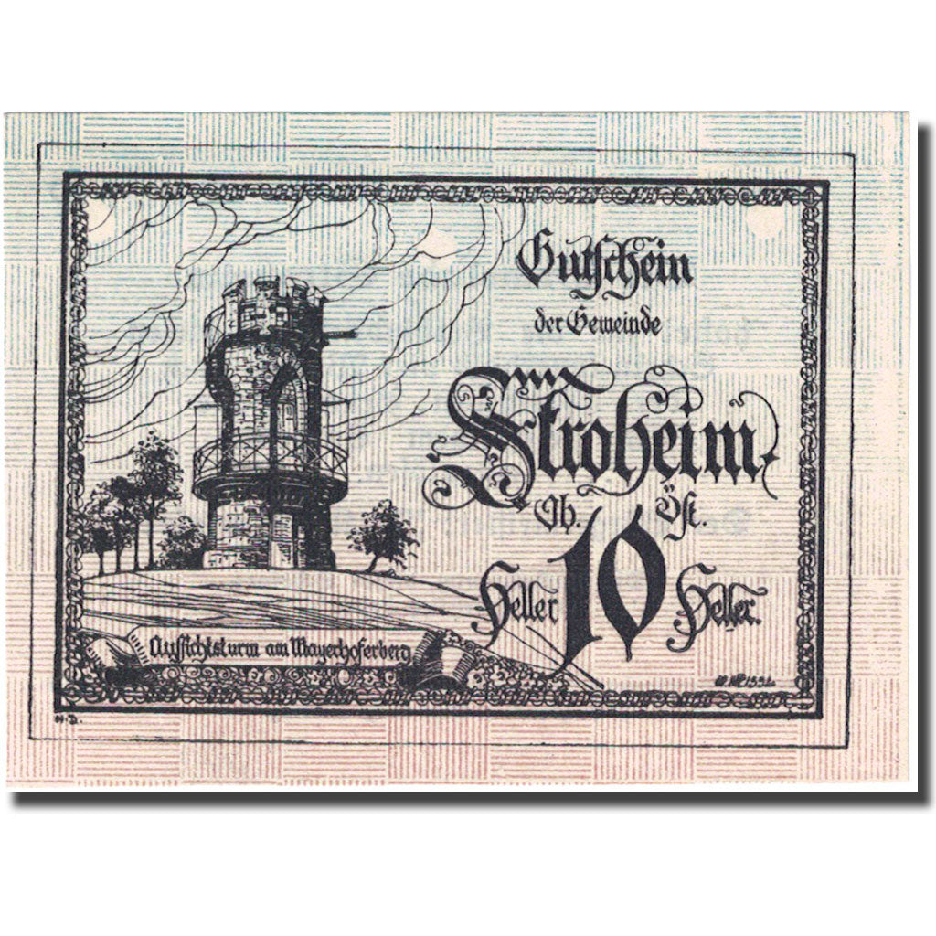 Nota, Áustria, Stroheim, 10 Heller, tour, 1920 UNC(63) Mehl:FS 1050Ia