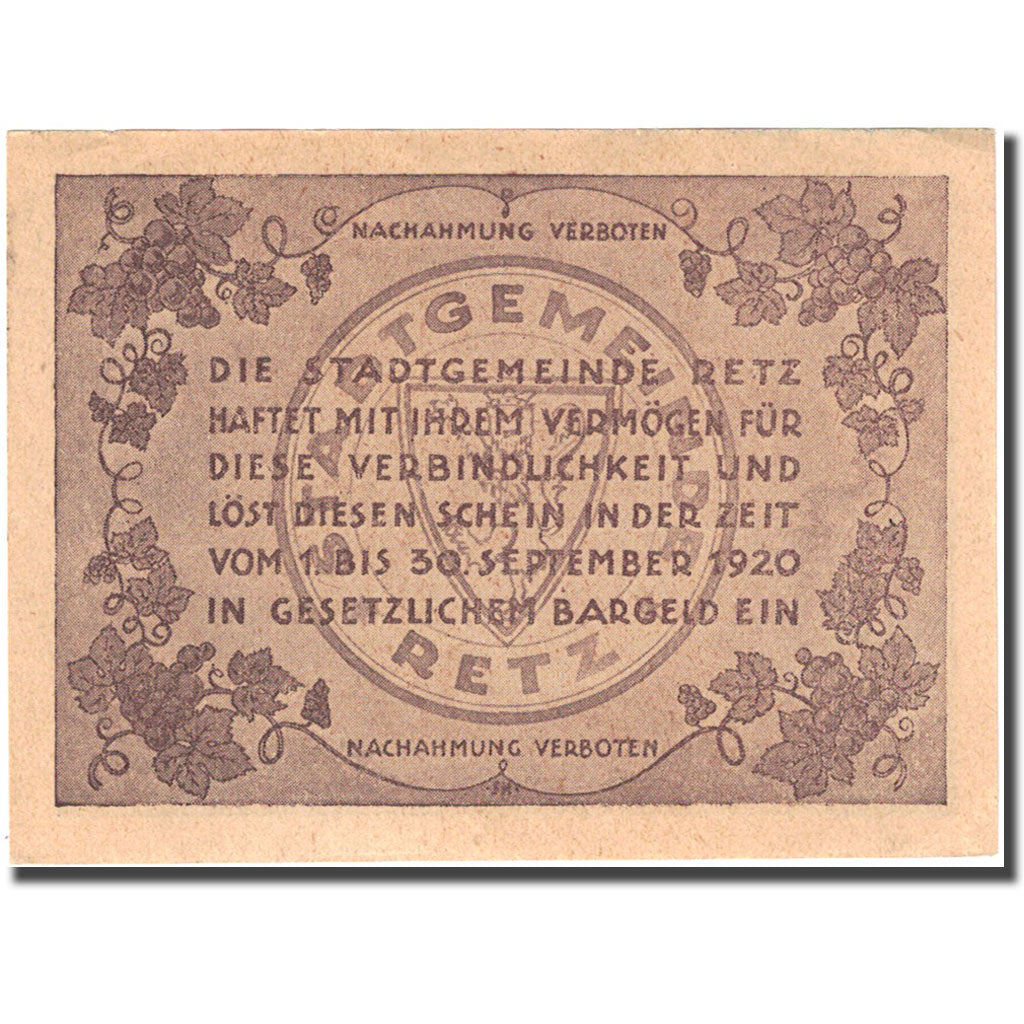 Geldschein, Österreich, Retz, 20 Heller, Eglise 1920-09-30, VZ+ Mehl:FS 832a
