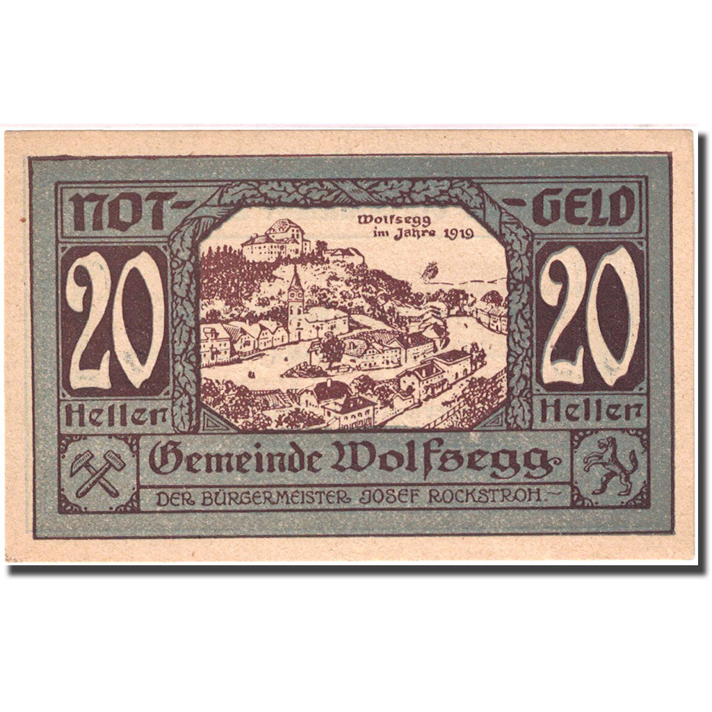 Billet, Autriche, Wolfsegg, 20 Heller, village 1921-01-15, SPL Mehl:FS 1250II