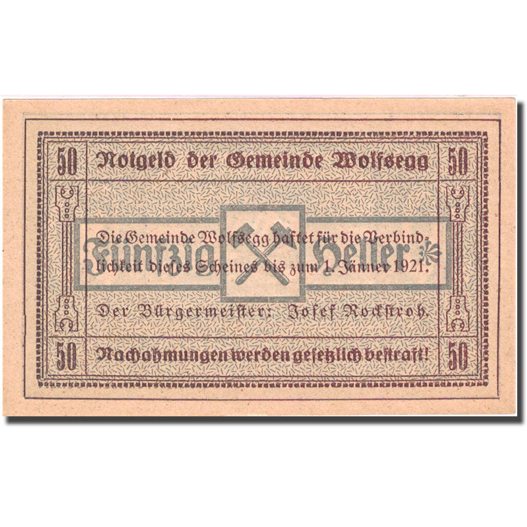 Geldschein, Österreich, Wolfsegg, 50 Heller, château, 1921 UNZ- FS 1250Ia
