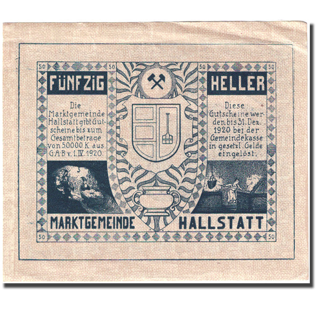 Geldschein, Österreich, Hallstatt, 50 Heller, château, 1920, SS Mehl:FS 345