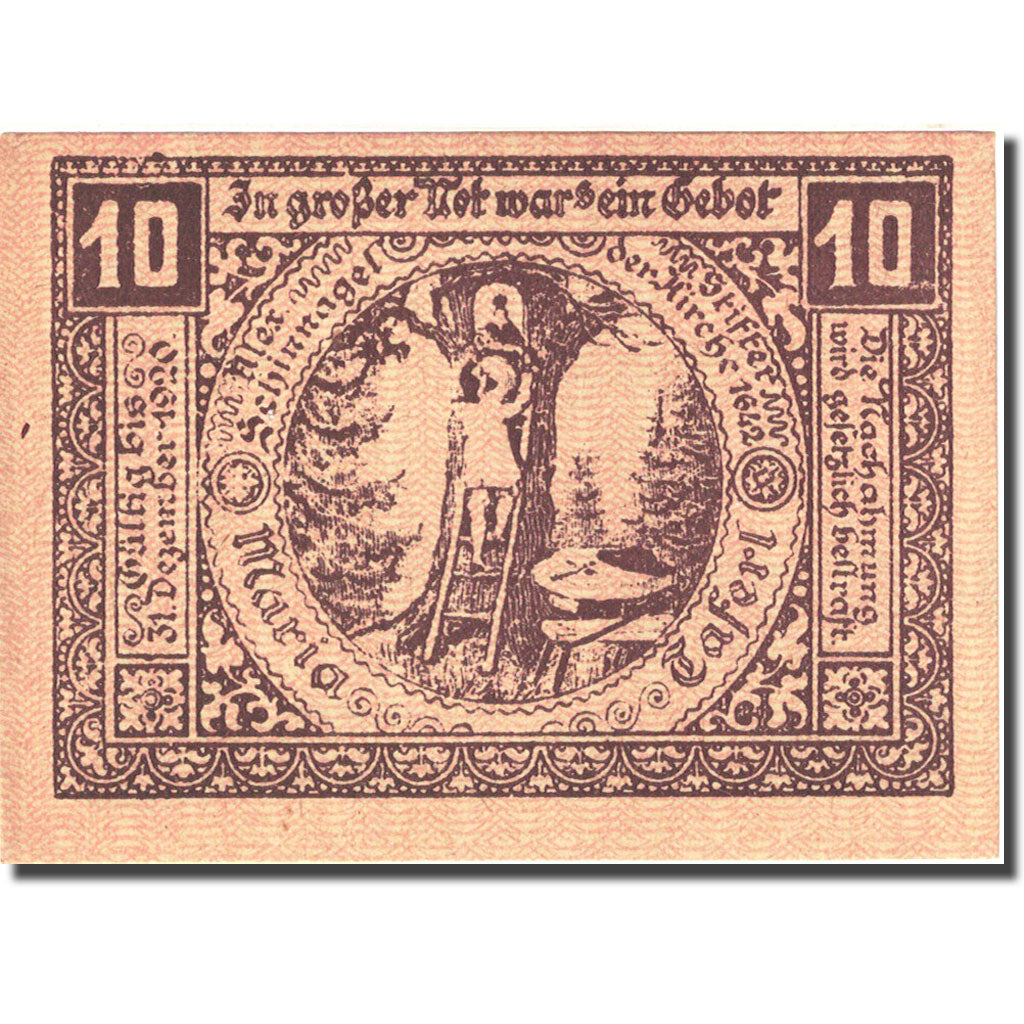 Geldschein, Österreich, Maria Taferl, 10 Heller, Monument, 1920 UNZ Mehl:FS 588