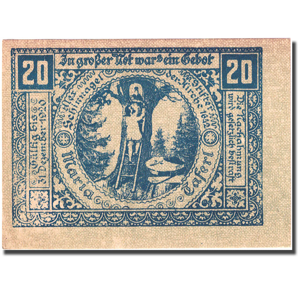 Banconote, Austria, Maria Taferl, 20 Heller, personnage, 1920 SPL Mehl:FS 588