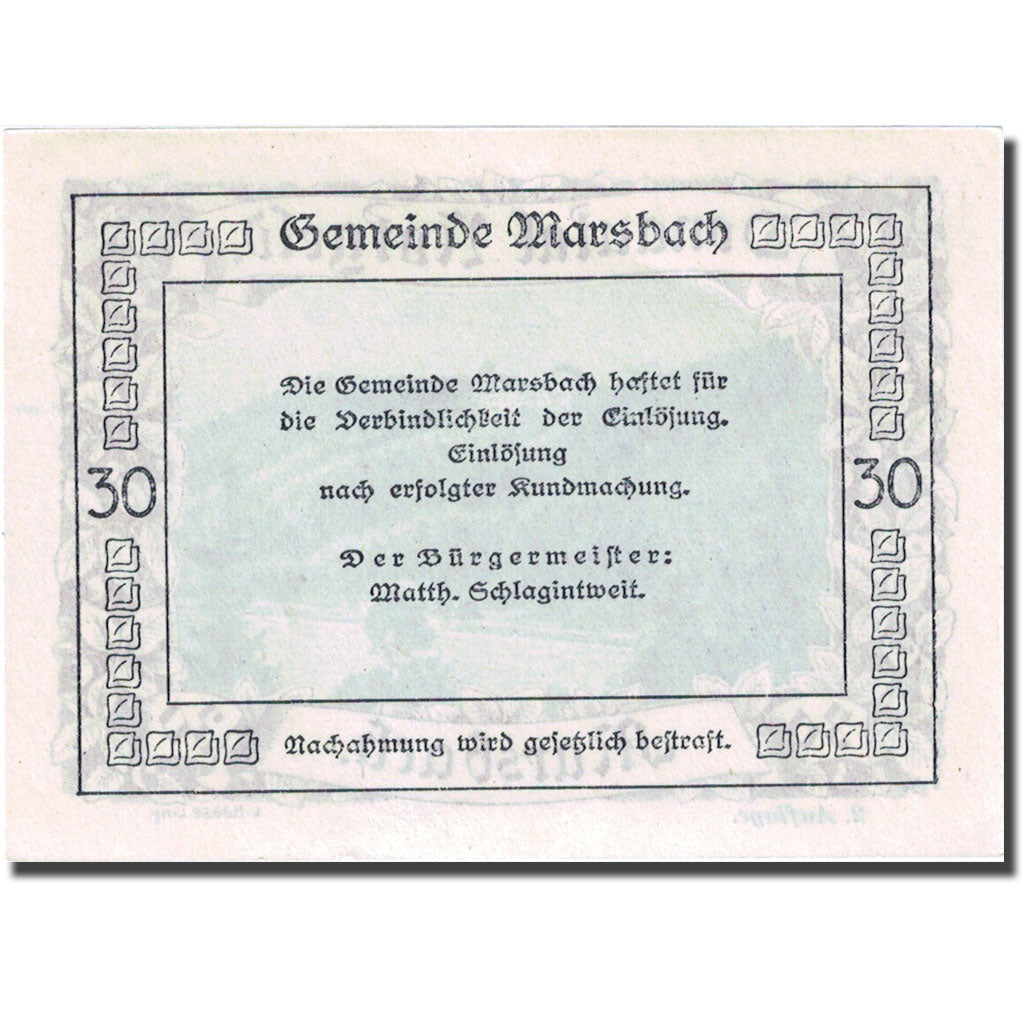 Banconote, Austria, Marsbach, 30 Heller, château, SPL, Mehl:FS 127