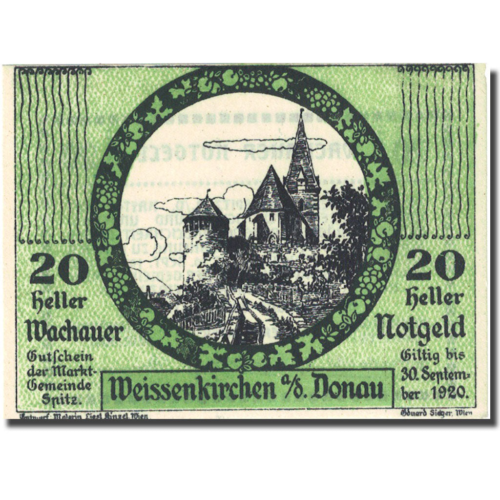 Banconote, Austria, Weissenkirchen, 20 Heller, château, 1920, SPL Mehl:FS 1158I